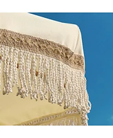 LAGarden Boho 7' Fringe Patio Umbrella with Tassels UPF50+ Boho Style 5-Year-Non-Fading for Outdoor Yard Butter Twisted Root