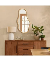 LuxenHome Natural Pine Wood Frame Oblong Irregular Wall Mirror, Accent and Vanity