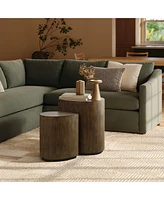LuxenHome 2-Piece Teardrop Drum Wood Side Tables Set in Walnut Finish