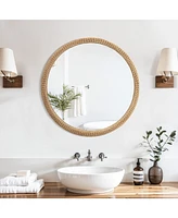 LuxenHome Bamboo Frame Round Accent and Vanity Wall Mirror