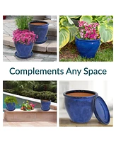 Round Ceramic Planter Set with Saucers
