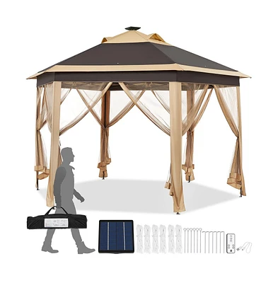 Yaheetech 13×13ft Hexagonal Pop-Up Gazebo Tent, Khaki/Brown