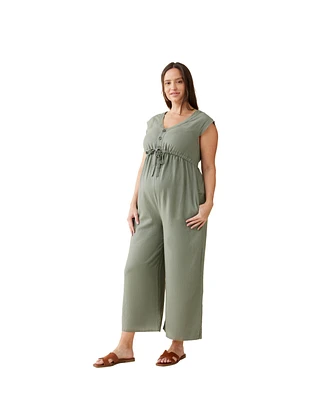 Ingrid + Isabel Maternity Luxe Linen Jumpsuit Agave M
