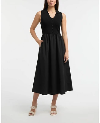 Ellen Tracy Women's Sleeveless Polo Collar Twofer Dress