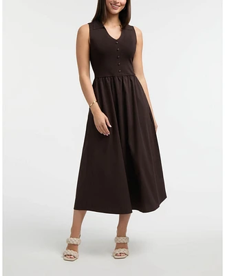 Ellen Tracy Women's Sleeveless Polo Collar Twofer Dress
