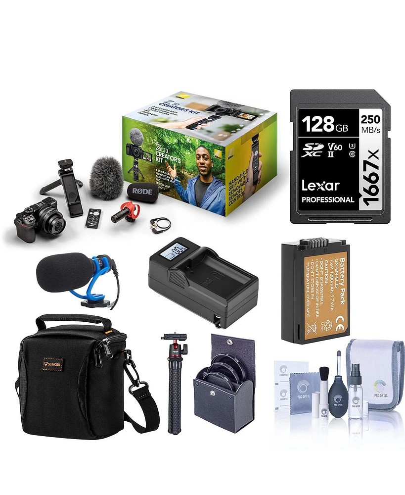 Nikon Z 30 Mirrorless Camera Creator's Kit, Bundle with 128GB Memory Card, Shoulder Bag, TASC300 Microphone, Mt-11 Tripod, En-EL25 Battery, Charger Ba