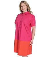 Jessica Howard Plus Cotton Colorblocked Shift Shirtdress