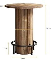 Tribesigns Round Bar Table, 39.4" H Wood Bistro Pub Table with Metal Ring Footrest for Dining Coffee Cocktail Living Room, Small Space(Only Table)