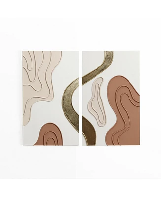 LuxenHome Brown and White Rectangle 18.9" W x 31.5" H Abstract Metal Wall Decor, Set of 2