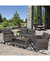 Gymax 8PCS Rattan Patio Conversation Set Cushioned Outdoor Furniture Set