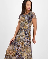Robbie Bee Petite Printed Tie-Waist Midi Dress