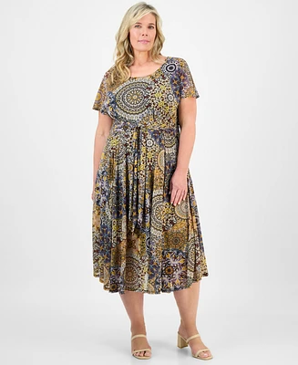 Robbie Bee Plus Printed Tie-Waist Midi Dress