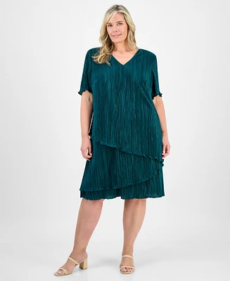 Connected Plus V-Neck Short-Sleeve Tiered Dress