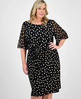 Connected Plus Printed Side-Shirred Butterfly-Sleeve Dress