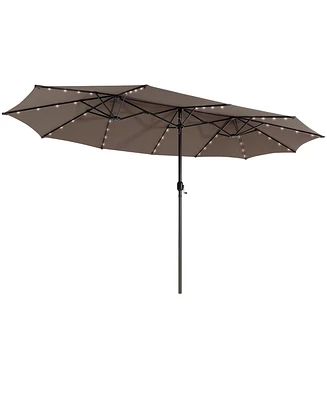 Gymax 15Ft Solar Led Patio Outdoor Double-Sided Umbrella w/ 48 Lights Crank