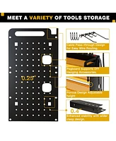 Hausource 4-Tier Power Tool Organizer Wall Mount Tool Storage Workbench W/8 Drill Holder Utility Shelving,Yellow