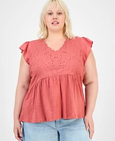 Democracy Trendy Plus Embroidered Flutter Sleeve Blouse