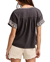 Lucky Brand Women's Embroidered Short-Sleeve Cotton T-Shirt