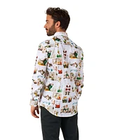 OppoSuits Men's Elf Christmas Shirt - Party Stylish Button-Up White Long sleeve
