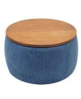 Round Upholstered Storage Ottoman with Removable Top for Use as Coffee Table or Footstool Handmade Accent Living Room Bedroom-The Pop Home