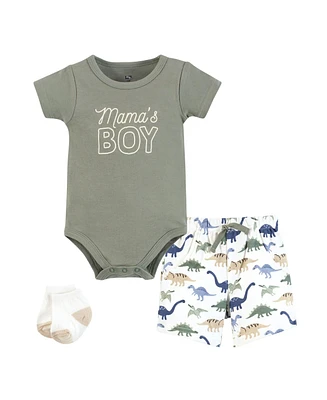 Hudson Baby Baby Boys Hudson Bodysuit, Short and Sock, Mamas Sage Dino