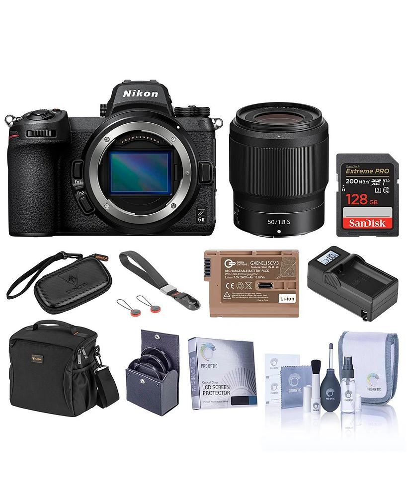 Nikon Z 6II Mirrorless Digital Camera with Nikkor Z 50mm f/1.8 S Lens, Bundle with 128GB Uhs-i Memory Card, Shoulder Bag, Extra Battery, Smart Charger