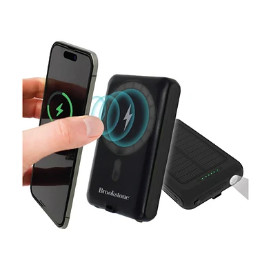 Brookstone 5,000mAh Solar Powered Magsafe Wireless Charging Multi-Port Power bank with Built-In Flash Light