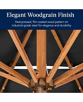 Best Choice Products Woodgrain Pattern 10ft 3-Tier Solar Patio Umbrella w/ 24 Led Lights