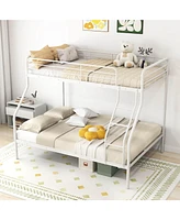 Twin over Full Metal Bunk Bed with Inclined Ladder Safety Guardrail, Slat Support