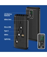 GabbaGoods 10,000mAh Rapid Charging Power Bank with Lcd Battery Display, 4 Built-In Cables, and Phone Stand