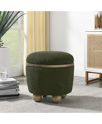 Round Upholstered Storage Stool with Hidden Compartment and Cushioned Seat for Bedroom Living Room Entryway Seating and Organization-The Pop Home