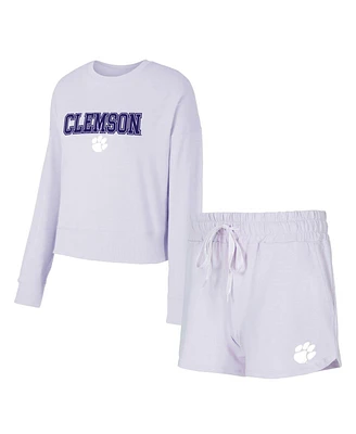Concepts Sport Women's Light Purple Clemson Tigers Elevation Tri-Blend Long Sleeve Top and Shorts Set