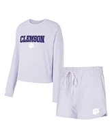 Concepts Sport Women's Light Purple Clemson Tigers Elevation Tri-Blend Long Sleeve Top and Shorts Set