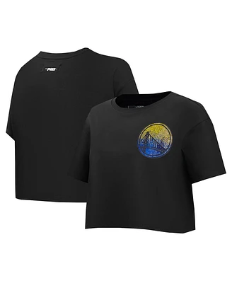 Pro Standard Women's Black Golden State Warriors Jewels Boxy Cropped T-Shirt