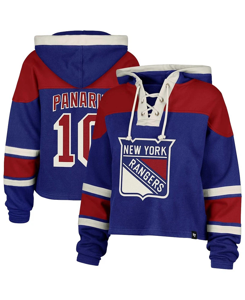 '47 Brand Women's Artemi Panarin Blue New York Rangers Superior Lacer Cropped Pullover Hoodie
