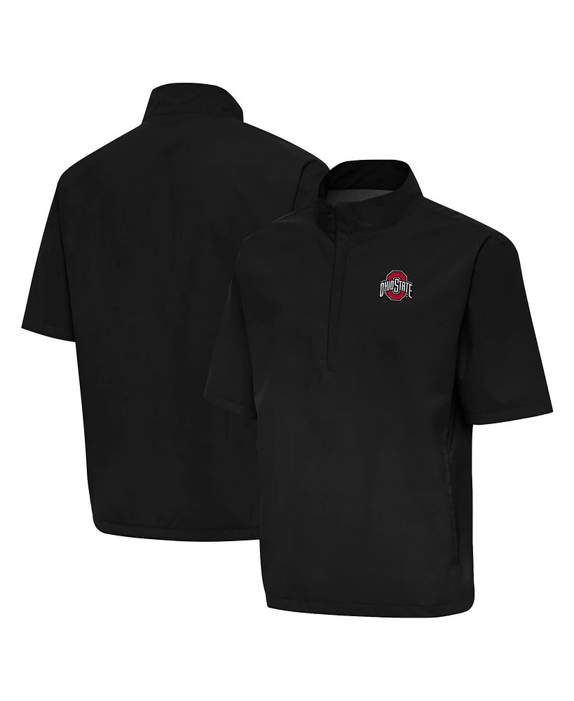 Antigua Men's Black Ohio State Buckeyes Brisk Short Sleeve Quarter-Zip Windshirt