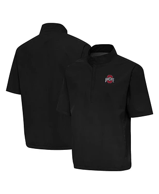 Antigua Men's Black Ohio State Buckeyes Brisk Short Sleeve Quarter-Zip Windshirt