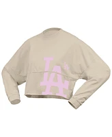 Fanatics Women's Cream Los Angeles Dodgers Floral Preppy Cropped Long Sleeve T-Shirt