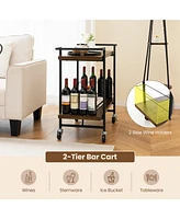2-tier Home Bar Cart with Lockable Wheels and Heavy-Duty Metal Frame
