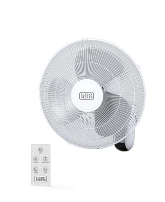 Black+Decker 16" Wall Fan with Remote Control, Oscillating Fan with 3 Speed Settings and Shut Off Fan Timer, Wall Mount Fan with Adjustable Tilt