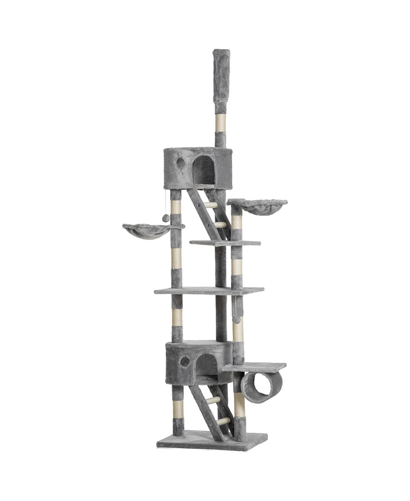 PawHut Floor to Ceiling Cat Tree, 94.5"-102.5" Adjustable Height Cat Tower