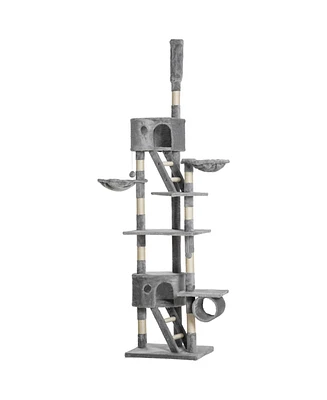 PawHut Floor to Ceiling Cat Tree, 94.5"-102.5" Adjustable Height Cat Tower