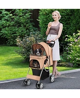 Folding Dog Stroller for Small Medium Dogs Cats Puppy, 4 Lockable Wheels Cat Stroller Pet Travel Carrier Strolling Cart, Safety Belt, Removable Liner