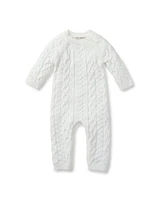 Hope & Henry Baby 4 Piece Cable Knit Sweater Romper, Hat, Bootie Boxed Gift Set