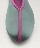 Mango Women's Satin Contrast Piping Ballerina Shoes