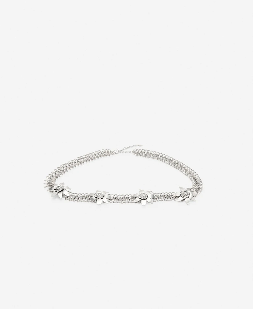 Mango Women's Metallic Flower Chain Belt