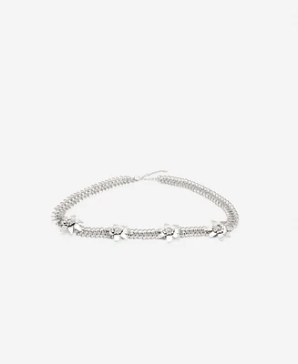 Mango Women's Metallic Flower Chain Belt