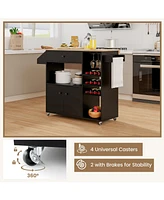 Drop Leaf Mobile Kitchen Island Cart with Power Outlet and Adjustable Shelf