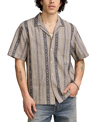 Lucky Brand Men's Relaxed Fit Short Sleeve Textured Striped Button-Front Camp Shirt