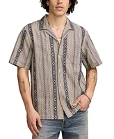 Lucky Brand Men's Relaxed Fit Short Sleeve Textured Striped Button-Front Camp Shirt